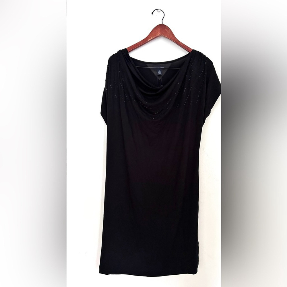 Nwt tommy hilfiger black jersey draped neck soft dress knee length cap sleeves m